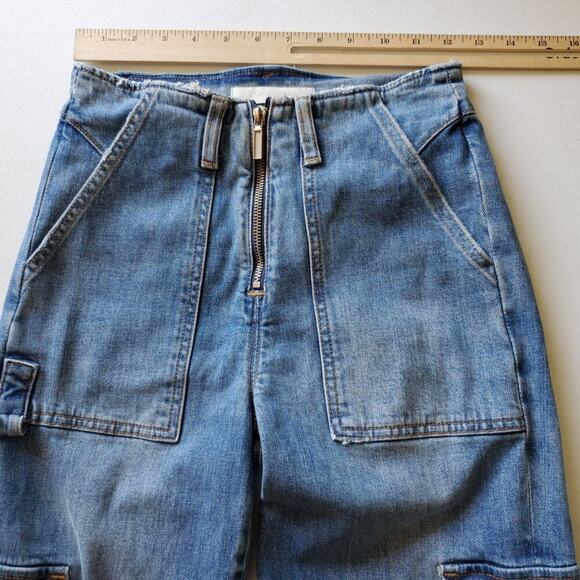 Jonathan Simkhai Payton Denim Cargo Jeans Mid Rise Straight Leg Zipper Hem - Picture 9 of 16